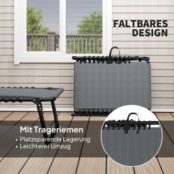 Taitettava aurinkotuoli ulkokäyttöön, teräsrunko ja pehmuste, sivutasku, tummanharmaa