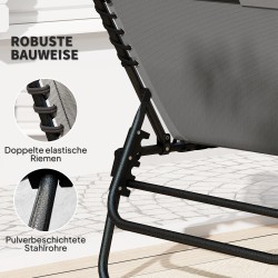 Taitettava aurinkotuoli ulkokäyttöön, teräsrunko ja pehmuste, sivutasku, tummanharmaa