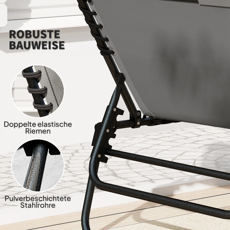 Taitettava aurinkotuoli ulkokäyttöön, teräsrunko ja pehmuste, sivutasku, tummanharmaa
