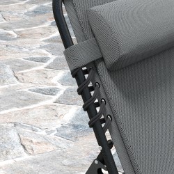 Taitettava aurinkotuoli ulkokäyttöön, teräsrunko ja pehmuste, sivutasku, tummanharmaa