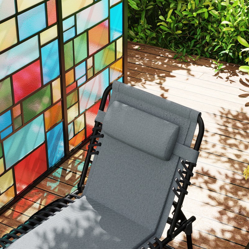 Taitettava aurinkotuoli ulkokäyttöön, teräsrunko ja pehmuste, sivutasku, tummanharmaa
