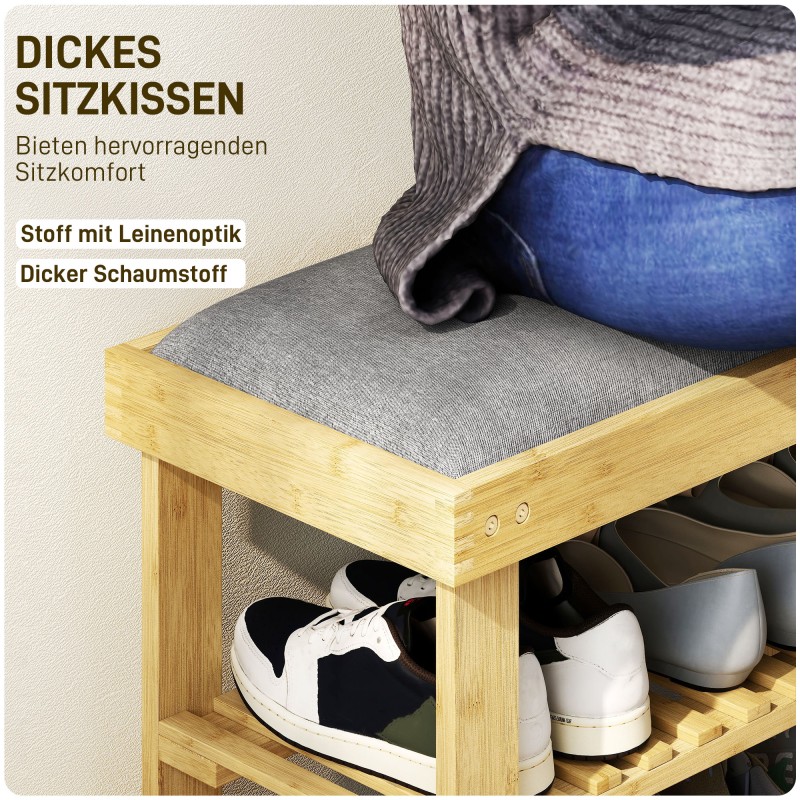 Kenkätaso istuimella bambua 60 x 29 x 49 cm harmaa luonnonpuu