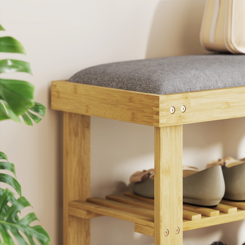 Kenkätaso istuimella bambua 60 x 29 x 49 cm harmaa luonnonpuu