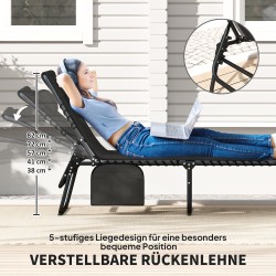 Taitettava ulkolepotuoli 2 kpl, säädettävä selkänoja, niskatyyny ja sivutasku, teräsrunko, musta