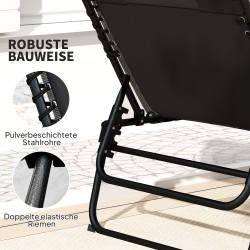 Taitettava ulkolepotuoli 2 kpl, säädettävä selkänoja, niskatyyny ja sivutasku, teräsrunko, musta