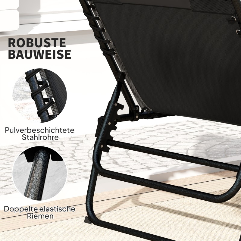 Taitettava ulkolepotuoli 2 kpl, säädettävä selkänoja, niskatyyny ja sivutasku, teräsrunko, musta