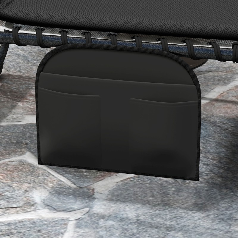 Taitettava ulkolepotuoli 2 kpl, säädettävä selkänoja, niskatyyny ja sivutasku, teräsrunko, musta