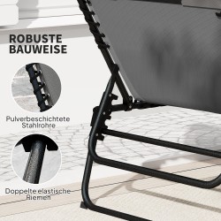 Taitettava puutarhan lepotuolisetti 2 kpl, teräsrunko, 5-asentoinen selkänoja, sivutasku, tummanharmaa