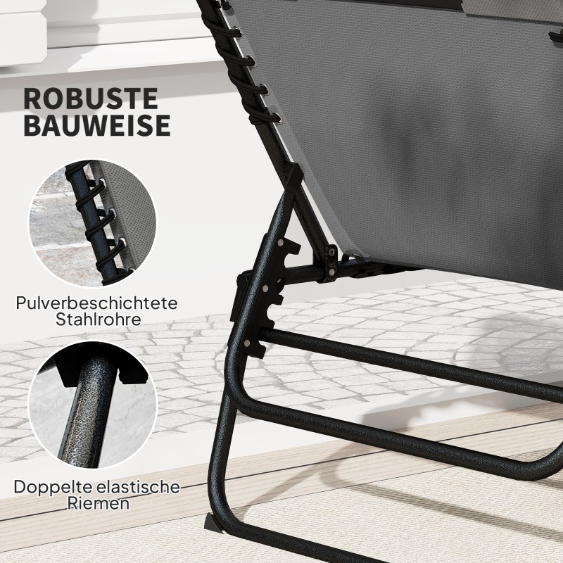 Taitettava puutarhan lepotuolisetti 2 kpl, teräsrunko, 5-asentoinen selkänoja, sivutasku, tummanharmaa