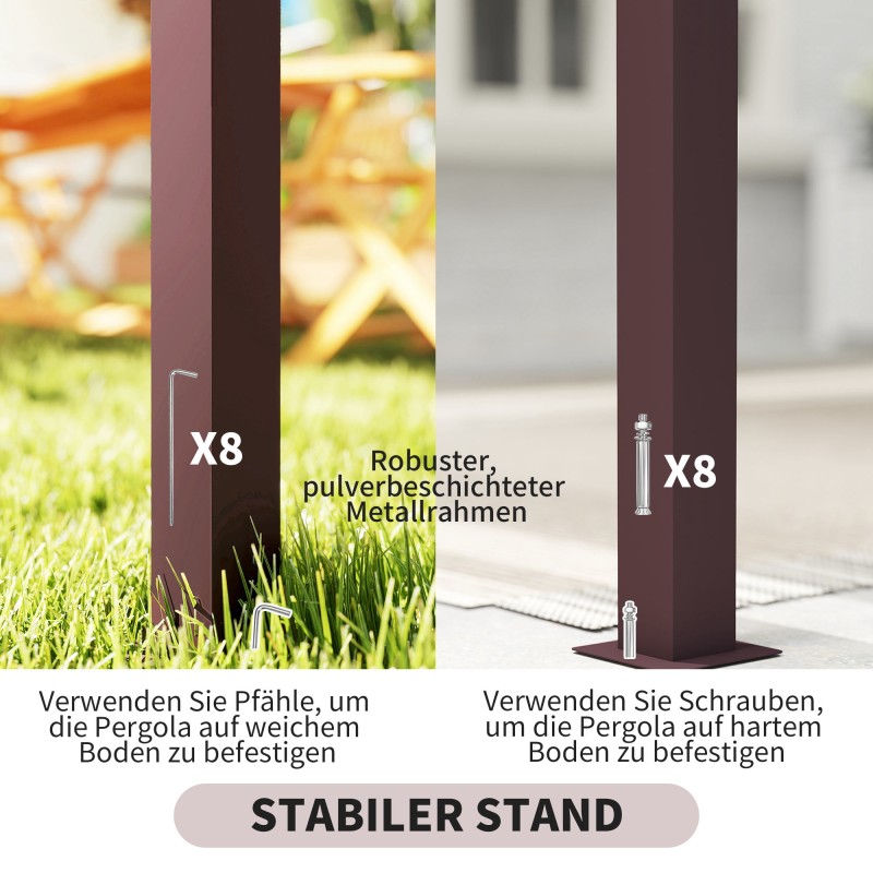 Pergola paviljonki terassille metalli/polyesteri 3 x 2,5 m tummanruskea liukuva katos talvikestävä