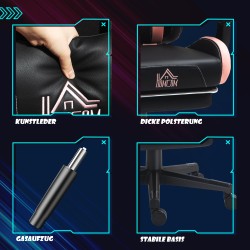 Pelituoli kissankorvilla, kallistettava selkänoja ja jalkatuki, keinonahka, 120 kg, rosa/musta