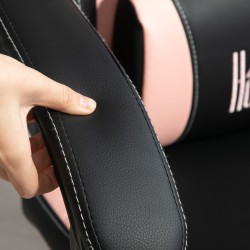 Pelituoli kissankorvilla, kallistettava selkänoja ja jalkatuki, keinonahka, 120 kg, rosa/musta