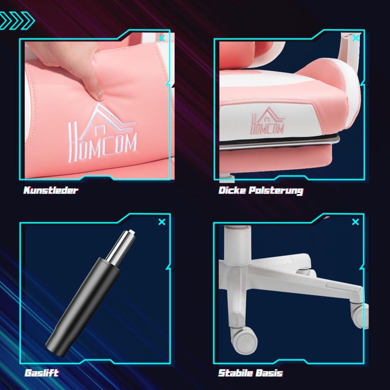 Pelituoli kisukorvilla, kallistuva selkänoja ja jalkatuki, keinonahkaa, max 120 kg, vaaleanpunainen/valkoinen