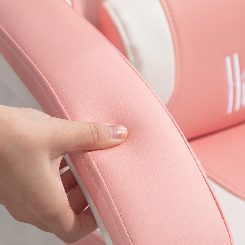 Pelituoli kisukorvilla, kallistuva selkänoja ja jalkatuki, keinonahkaa, max 120 kg, vaaleanpunainen/valkoinen