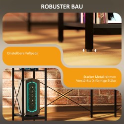 L-muotoinen kulmatyöpöytä latausasemalla, näyttötasolla ja hyllyillä, lastulevy/metalli, musta