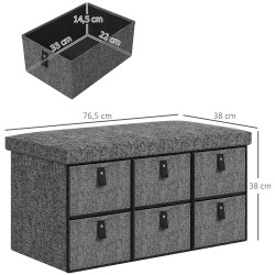 Pehmustettu kenkäpenkki eteiseen, 6 kenkälokeroa, MDF-runko, 76,5 x 38 x 38 cm, tummanharmaa