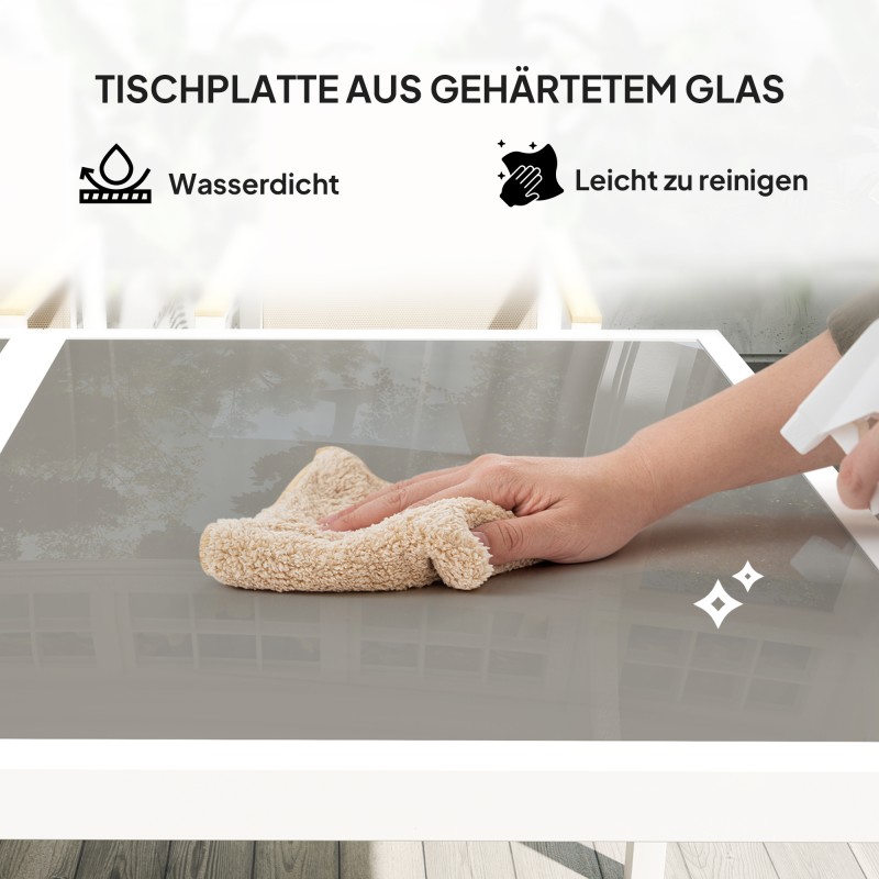 Ulkoruokailuryhmä 5-osainen, teräsrunko ja karkaistu lasipöytä 150x87 cm, 4 tuolia, monivärinen