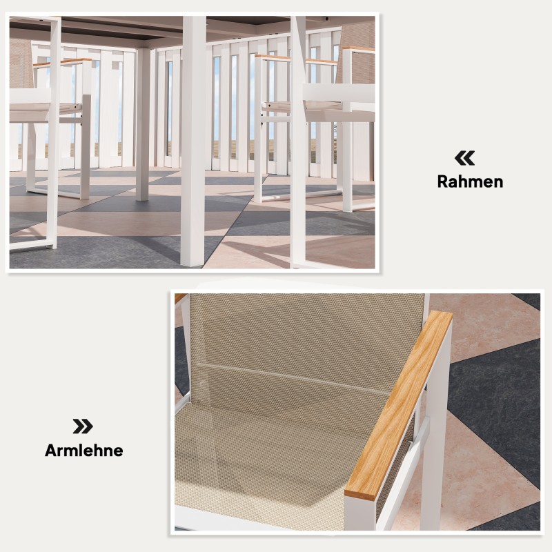 Ulkoruokailuryhmä 5-osainen, teräsrunko ja karkaistu lasipöytä 150x87 cm, 4 tuolia, monivärinen