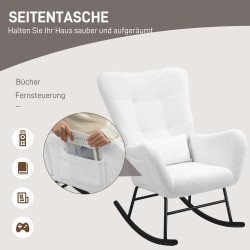 Keinutuoli aikuisille, teddykangas, metallirunko, enimmäiskuormitus 120 kg, valkoinen