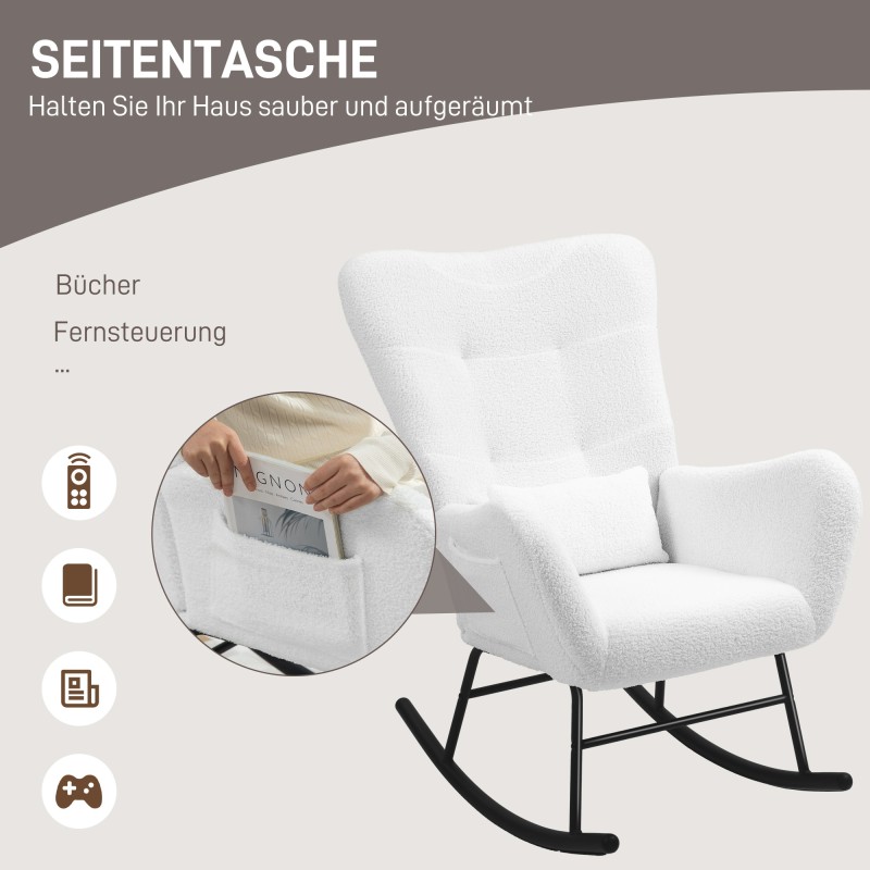 Keinutuoli aikuisille, teddykangas, metallirunko, enimmäiskuormitus 120 kg, valkoinen