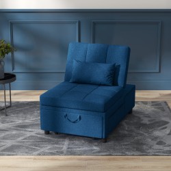 3-in-1 taitettava lepotuoli ja vuodesohva sivutaskuilla, pyörillä ja tyynyllä, sininen