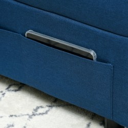 3-in-1 taitettava lepotuoli ja vuodesohva sivutaskuilla, pyörillä ja tyynyllä, sininen