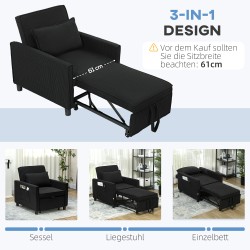 Lepotuoli varavuode kordikangas 3 asentoa 61x180 cm enintään 120 kg musta