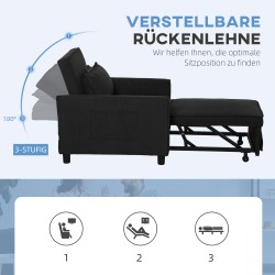 Lepotuoli varavuode kordikangas 3 asentoa 61x180 cm enintään 120 kg musta