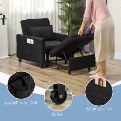 Lepotuoli varavuode kordikangas 3 asentoa 61x180 cm enintään 120 kg musta