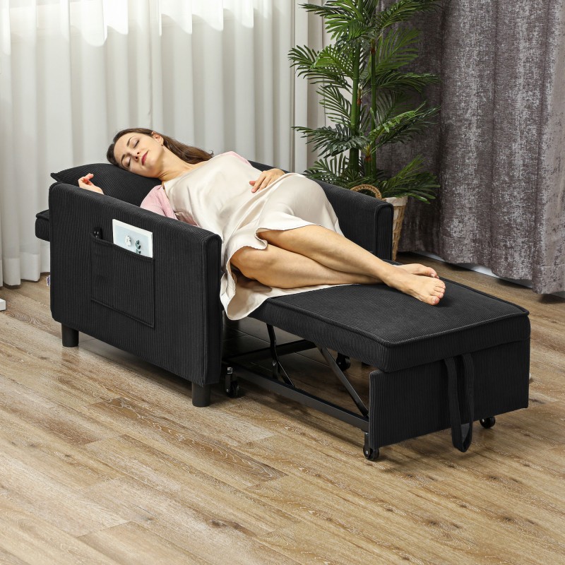 Lepotuoli varavuode kordikangas 3 asentoa 61x180 cm enintään 120 kg musta