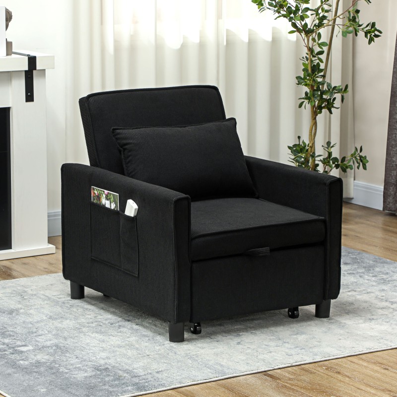 Lepotuoli varavuode kordikangas 3 asentoa 61x180 cm enintään 120 kg musta