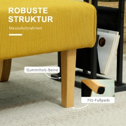 Kaksipaikkainen sohva ilman käsinojia olohuoneeseen, cord-kangas, 110 cm, keltainen