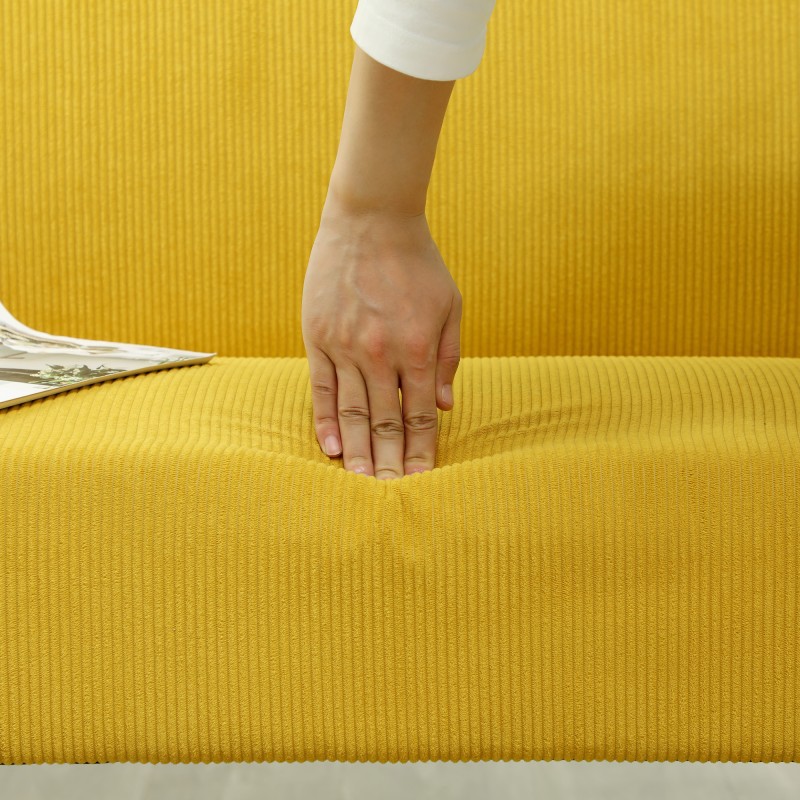 Kaksipaikkainen sohva ilman käsinojia olohuoneeseen, cord-kangas, 110 cm, keltainen