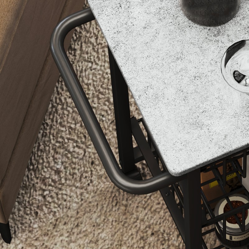 Keittiövaunu 3-tasoinen teräskoreilla ja pyörillä, MDF-taso, vaaleanharmaa/musta, 49,5x31x69 cm