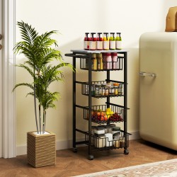 Keittiövaunu pyörillä, 4-tasoinen teräsrunkoinen tarjoiluvaunu 49,5 x 31 x 91 cm, vaaleanharmaa/musta