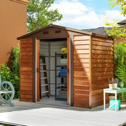 Pihavarasto teräksestä puukuosilla, ikkuna, 152 x 235,7 x 208,7 cm, ruskea