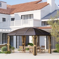 Puutarhakatos kovakattoinen alumiini-teräs 4 x 3 m sivuseinillä ja hyttysverkolla ruskea