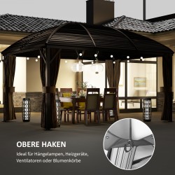 Puutarhakatos kovakattoinen alumiini-teräs 4 x 3 m sivuseinillä ja hyttysverkolla ruskea