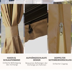 Puutarhakatos kovakattoinen alumiini-teräs 4 x 3 m sivuseinillä ja hyttysverkolla ruskea