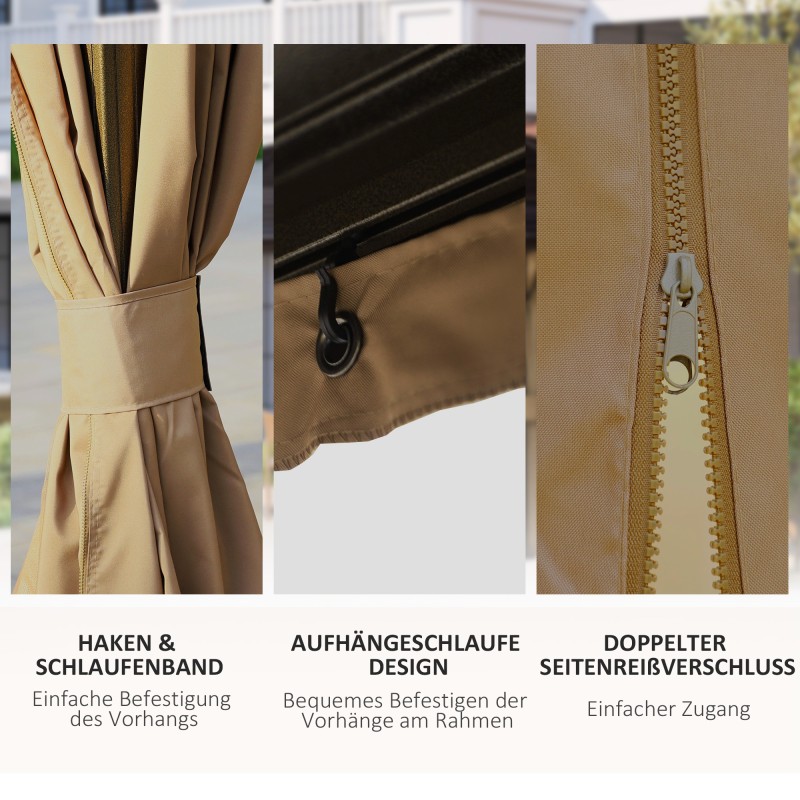 Puutarhakatos kovakattoinen alumiini-teräs 4 x 3 m sivuseinillä ja hyttysverkolla ruskea