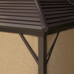 Puutarhakatos kovakattoinen alumiini-teräs 4 x 3 m sivuseinillä ja hyttysverkolla ruskea