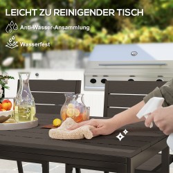 Ulkoruokailuryhmä 7-osainen teräs ja HDPE, pöytä 160x80 cm + 6 pinottavaa tuolia, tummanruskea