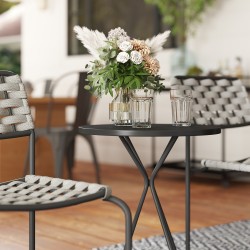 Polyrottinkinen puutarhakalustesetti 2 hengelle, 3-osainen: 2 tuolia ja pyöreä pöytä, tummanharmaa/harmaa