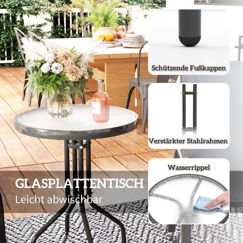 Parvekesetti 3-osainen ulkokäyttöön, metalli ja lasi, pinottavat nojatuolit, tummanharmaa