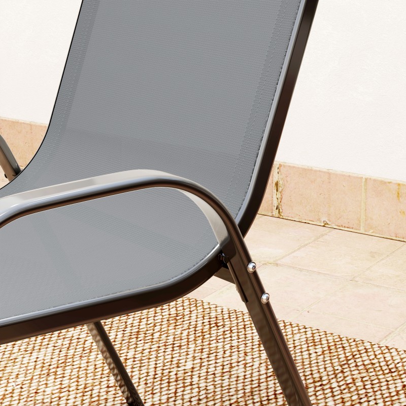 Parvekesetti 3-osainen ulkokäyttöön, metalli ja lasi, pinottavat nojatuolit, tummanharmaa