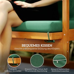 Puutarhakeinu 3 hengelle aurinkokatoksella, puurunko ja makuuasento, tummanvihreä