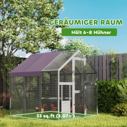 Kanatarha 6–8 kanalle kuusipuuta vedenpitävällä UV-suojatulla katoksella 168 x 183 x 182 cm harmaa/violetti