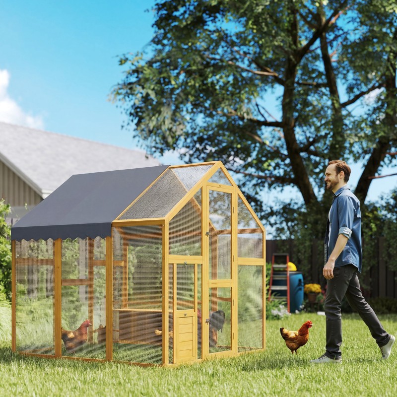 Kanatarha ulkokäyttöön 3,07 m² kuusipuuta 6–8 kanalle vedenpitävä katos 1,7 x 1,8 x 1,8 m keltainen/harmaa