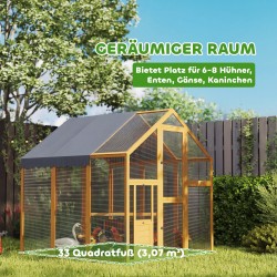 Kanatarha ulkokäyttöön 3,07 m² kuusipuuta 6–8 kanalle vedenpitävä katos 1,7 x 1,8 x 1,8 m keltainen/harmaa