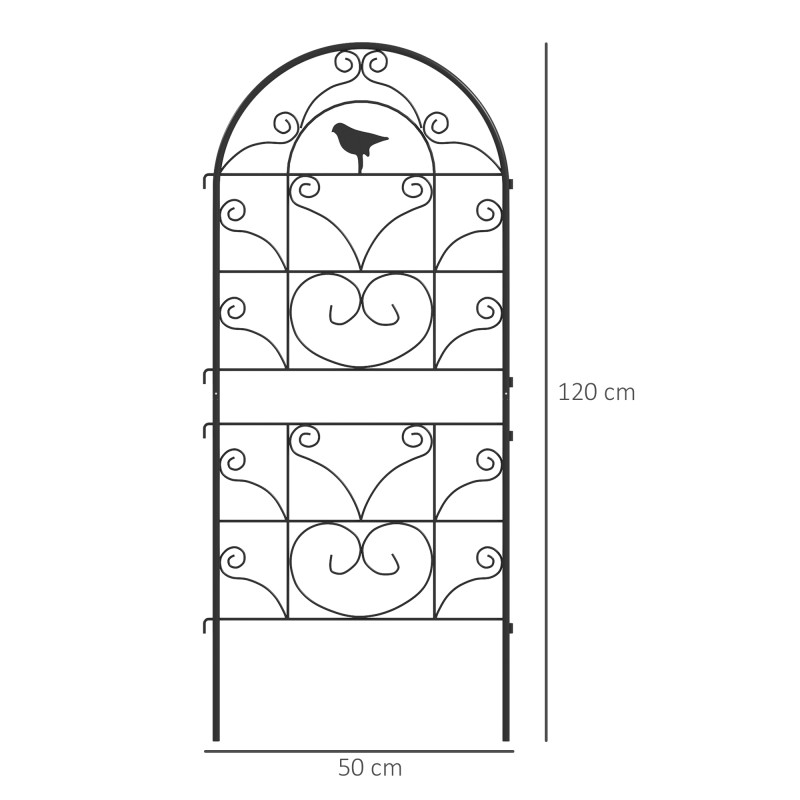 Köynnöstuki puutarhaan metalli 50x120 cm 2 kpl musta rustproof lintukuviointi